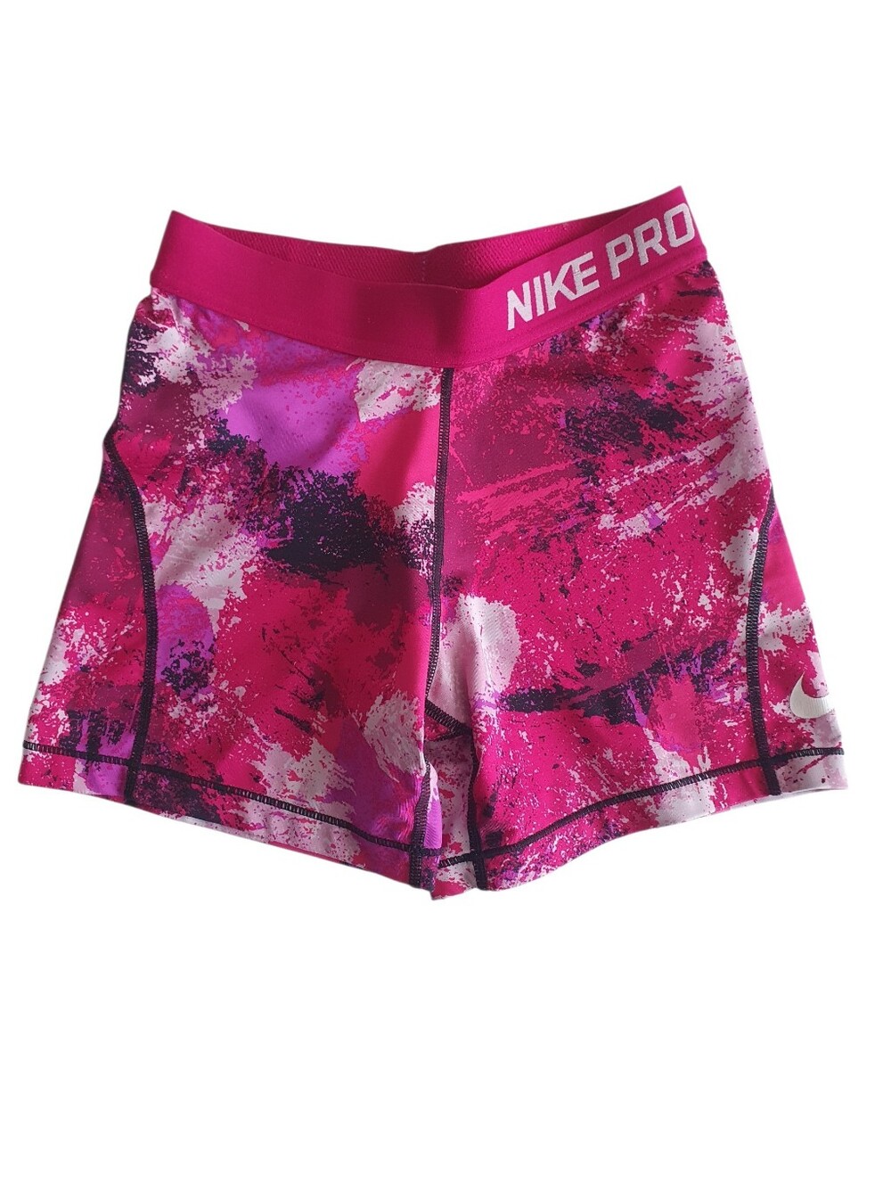 Nike Pro Girl's Large Pink Magenta Abstract Paint Splatter Compression Shorts